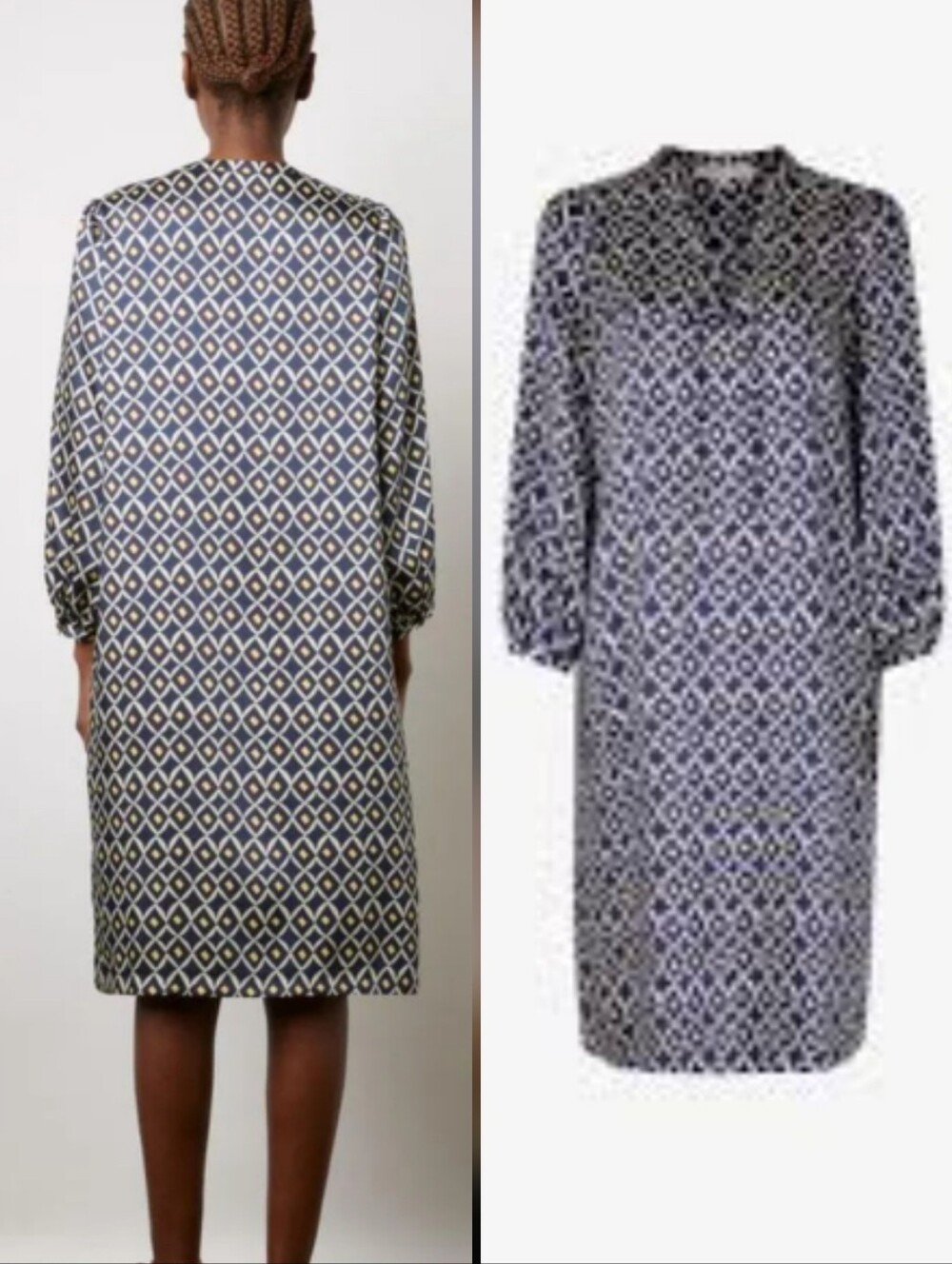 Gerard Darel Ekram Silk Geo Diamond Allover Print Fluid Knee Length Dress